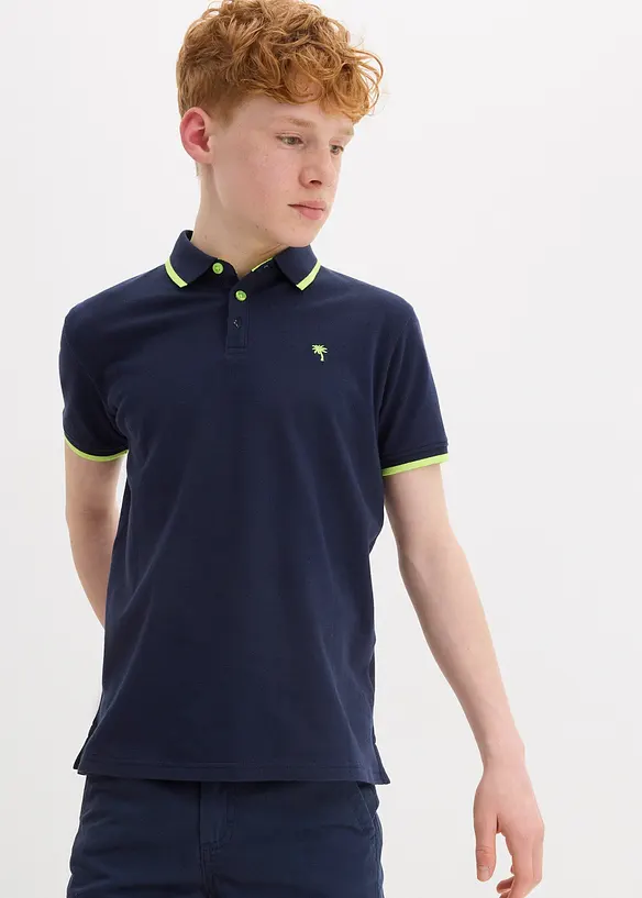 Pique-Poloshirt aus reiner Baumwolle in blau von vorne (im Anschnitt) - bonprix