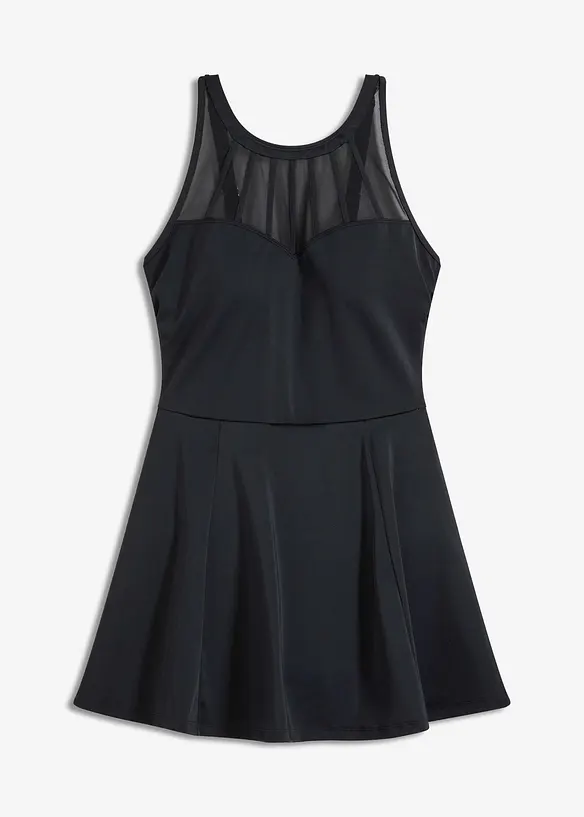 Medium Shape-Badekleid mit transparentem Mesh in schwarz von vorne - bonprix