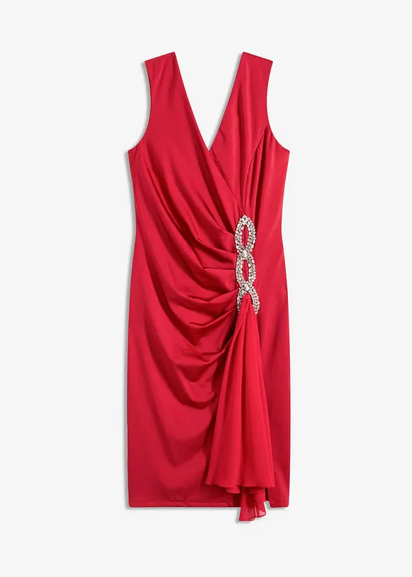 Jerseykleid mit Strassstein-Applikation in rot von vorne - bonprix