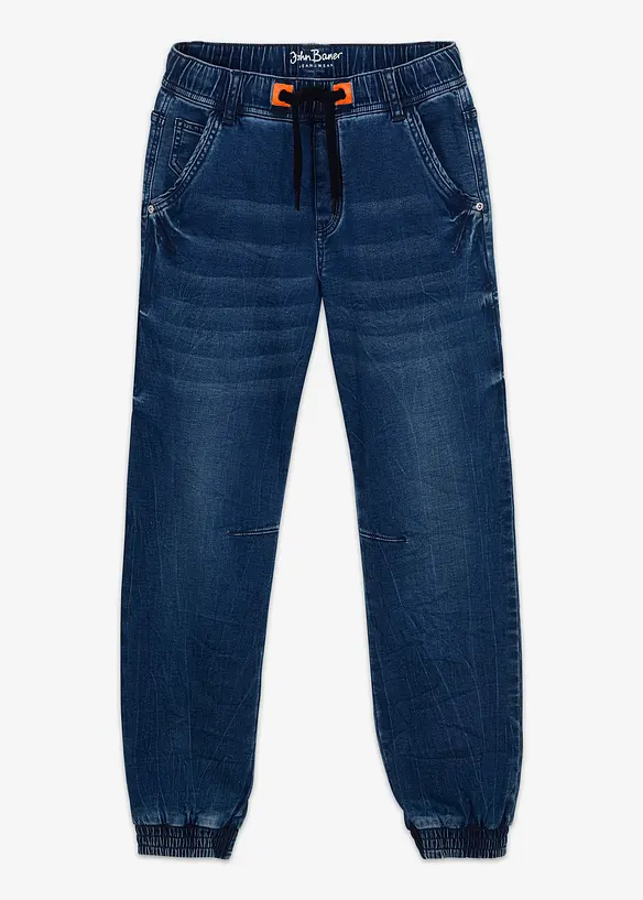 Regular-Fit-Schlupf-Jeans aus Sweatdenim, Tapered in blau von vorne - bonprix