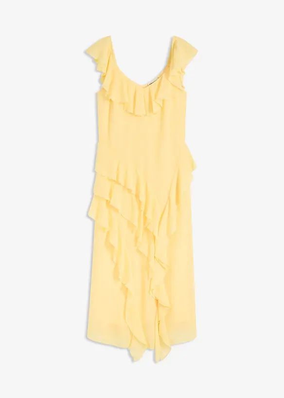 Chiffonkleid mit Trägern und Volants in gelb von vorne - bonprix