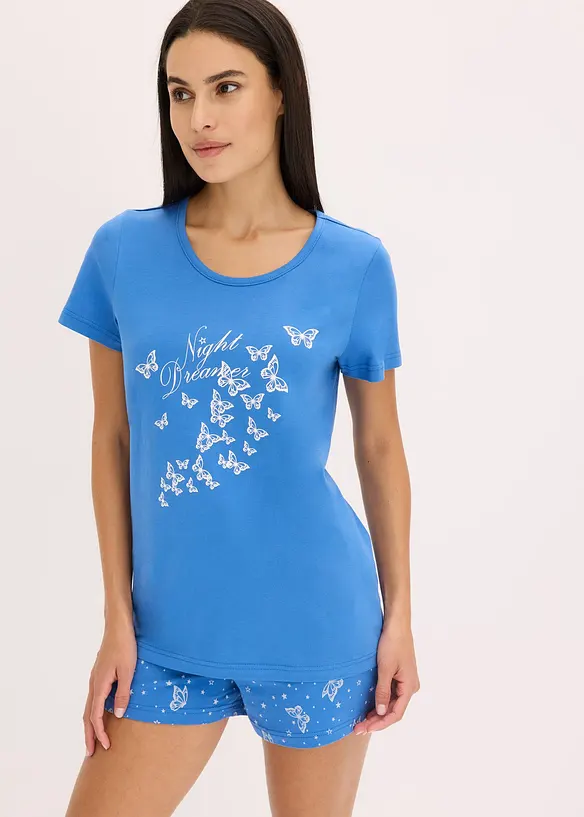 Shorty aus reiner Baumwolle in blau von vorne (Totalaufnahme) - bonprix