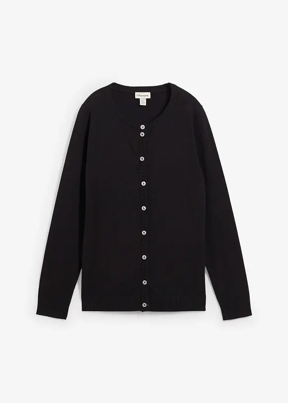 Strickjacke, Rundhals in schwarz von vorne - bonprix Strickjacke, Rundhals in schwarz von vorne - bonprix