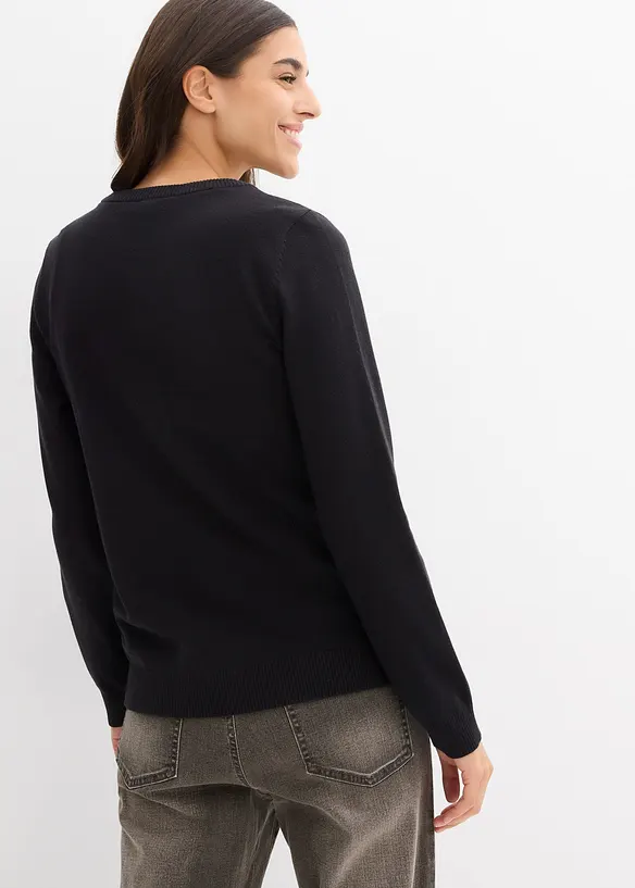 Strickjacke, Rundhals in schwarz von hinten (im Anschnitt) - bonprix Strickjacke, Rundhals in schwarz von hinten (im Anschnitt) - bonprix