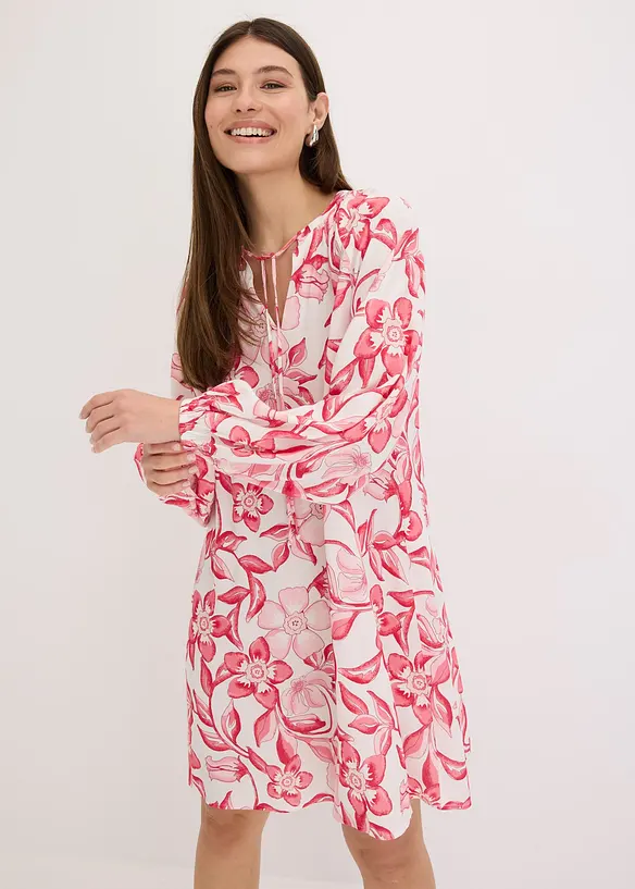 bedrucktes Tunika-Kleid aus fließender Viskose in weiß von vorne (Totalaufnahme) - bonprix