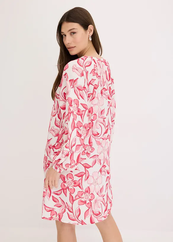 bedrucktes Tunika-Kleid aus fließender Viskose in weiß von hinten (Totalaufnahme) - bonprix