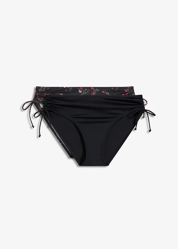 Bikinihose (2er Pack) mit seitlicher Schnürung in schwarz von vorne - bonprix