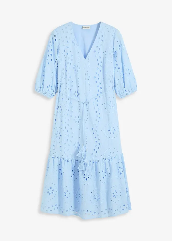 Midikleid aus reiner Baumwolle mit Lochstickerei in blau von vorne - bonprix Midikleid aus reiner Baumwolle mit Lochstickerei in blau von vorne - bonprix
