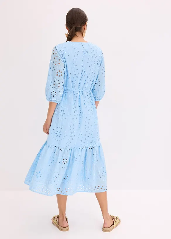 Midikleid aus reiner Baumwolle mit Lochstickerei in blau von hinten (Totalaufnahme) - bonprix Midikleid aus reiner Baumwolle mit Lochstickerei in blau von hinten (Totalaufnahme) - bonprix