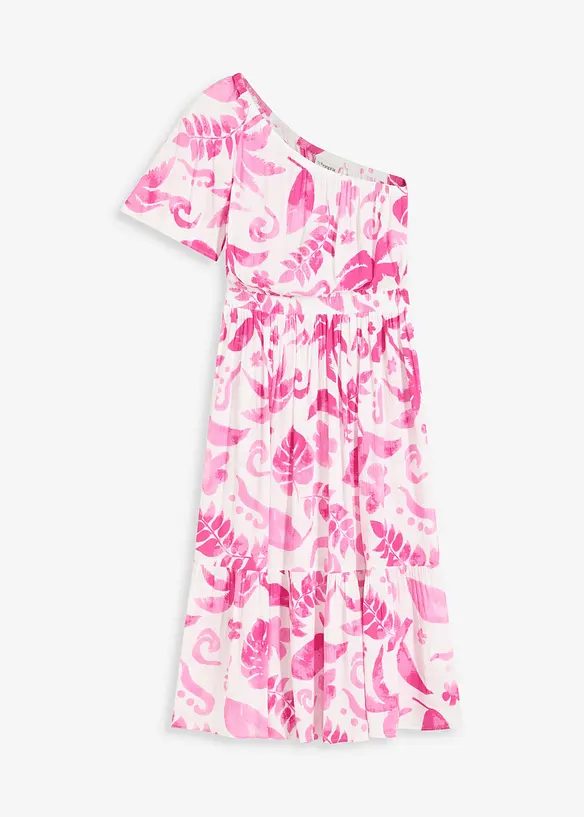 One-Shoulder-Kleid aus strukturierter Viskose in weiß von vorne - bonprix One-Shoulder-Kleid aus strukturierter Viskose in weiß von vorne - bonprix