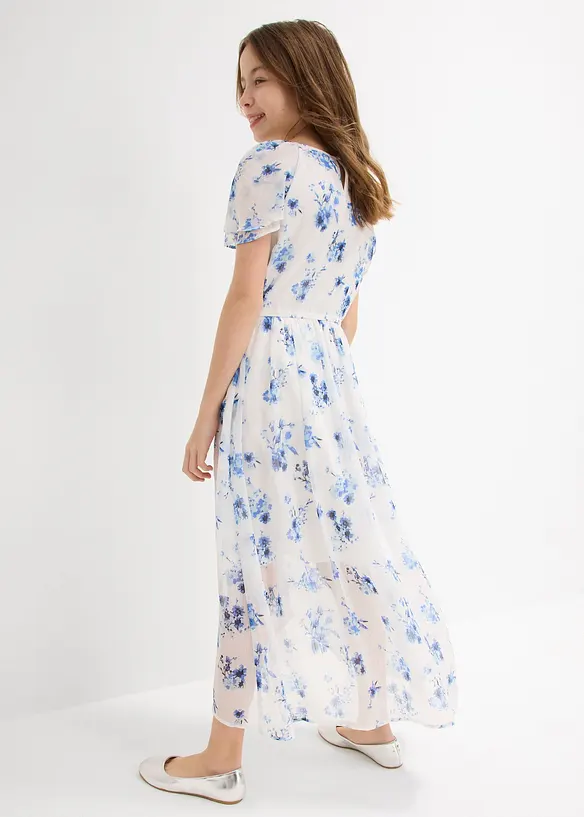 Chiffonkleid aus strukturiertem Crinkle in weiß von hinten (Totalaufnahme) - bonprix