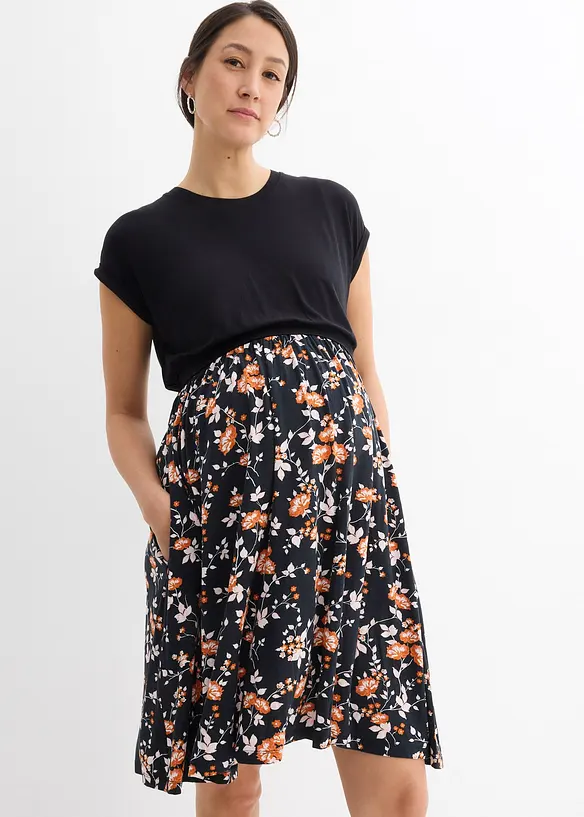 2-in-1 Umstands- und Stillkleid mit Taschen in schwarz von vorne (Totalaufnahme) - bonprix 2-in-1 Umstands- und Stillkleid mit Taschen in schwarz von vorne (Totalaufnahme) - bonprix