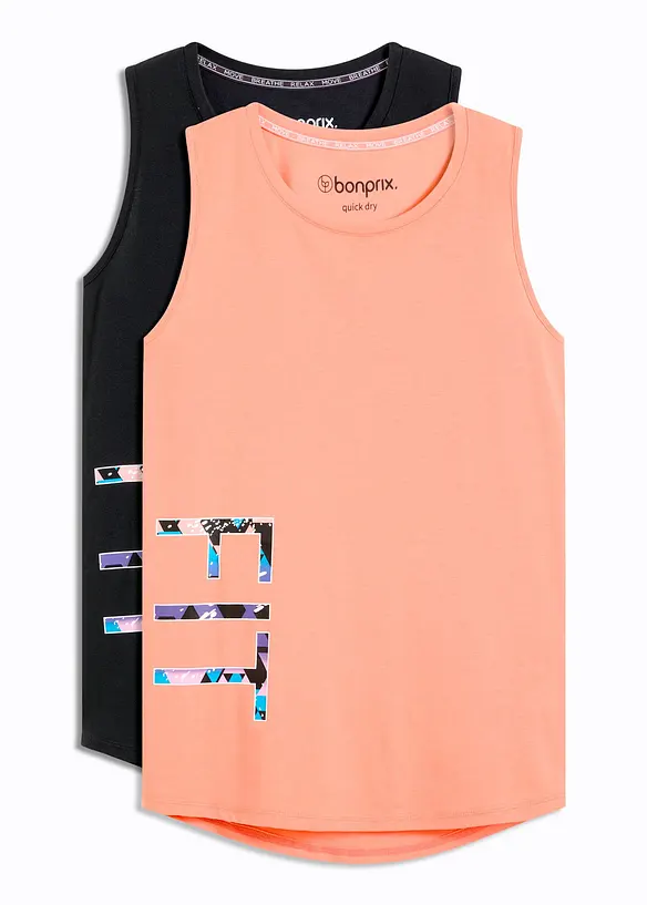 Sport-Top (2er Pack), schnelltrocknend in schwarz von vorne - bonprix Sport-Top (2er Pack), schnelltrocknend in schwarz von vorne - bonprix