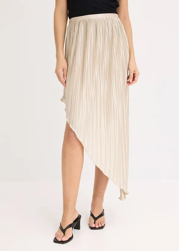Plissée-Rock aus glänzendem Satin in beige von vorne - bonprix