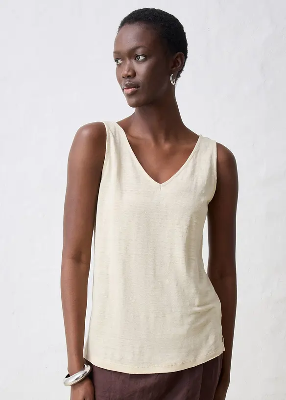 Tanktop aus reinem Leinen in beige von vorne (im Anschnitt) - bonprix Tanktop aus reinem Leinen in beige von vorne (im Anschnitt) - bonprix