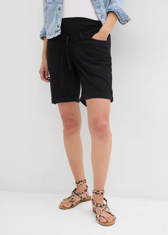 Krempelbare 2-in-1 Umstandsbermuda und Shorts in schwarz von vorne - bonprix Krempelbare 2-in-1 Umstandsbermuda und Shorts in schwarz von vorne - bonprix