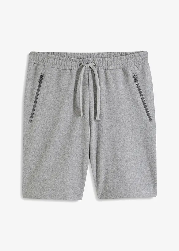 Sweat-Bermuda mit Reißverschlusstaschen in Regular Fit in grau von vorne - bonprix