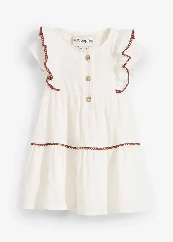Baby Musselin Kleid aus reiner Baumwolle in beige von vorne - bonprix