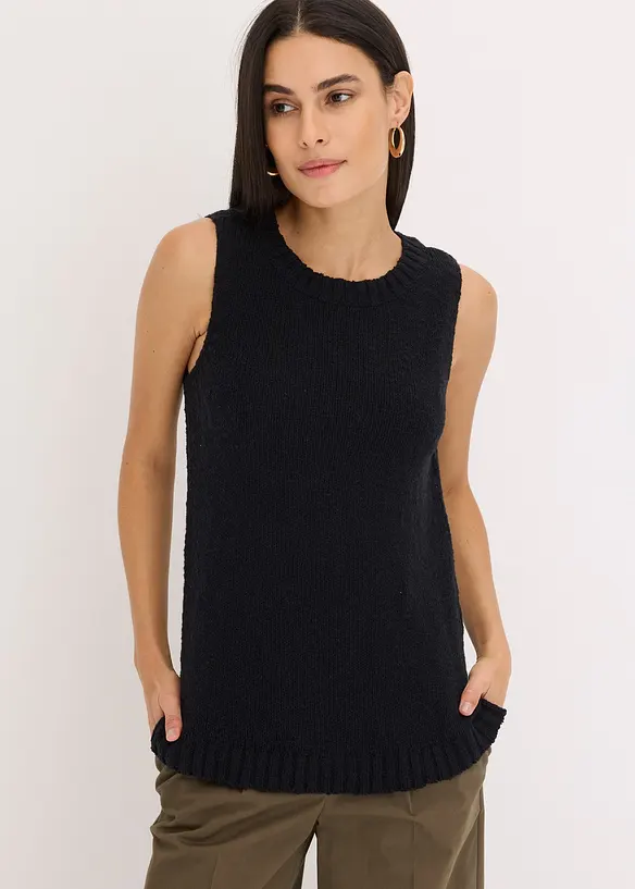 Stricktop aus Baumwolle mit Noppenstruktur in schwarz von vorne (im Anschnitt) - bonprix Stricktop aus Baumwolle mit Noppenstruktur in schwarz von vorne (im Anschnitt) - bonprix