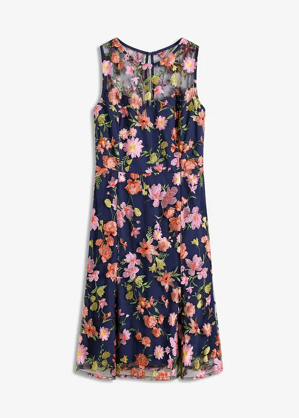 Midikleid mit floraler Stickerei in blau von vorne - bonprix Midikleid mit floraler Stickerei in blau von vorne - bonprix