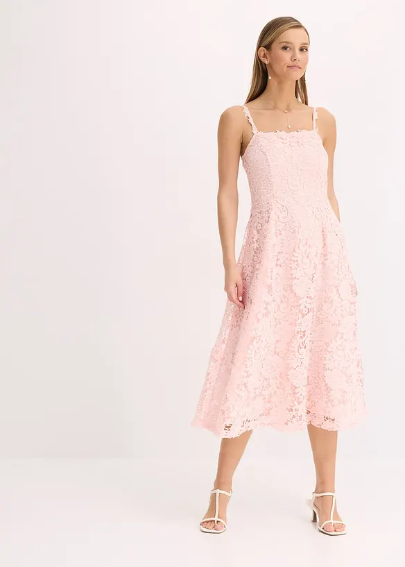 Spitzenkleid mit dekorierten Trägern in rosa von vorne (Totalaufnahme) - bonprix Spitzenkleid mit dekorierten Trägern in rosa von vorne (Totalaufnahme) - bonprix