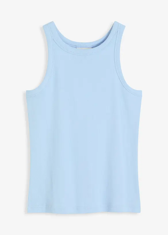 Geripptes Tanktop in blau von vorne - bonprix