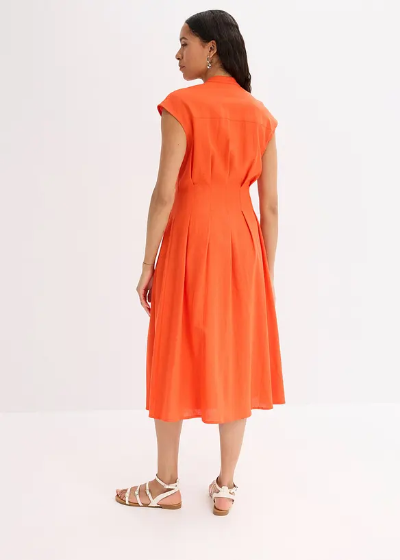 Midikleid aus leichtem Leinen-Mix in rot von hinten (Totalaufnahme) - bonprix