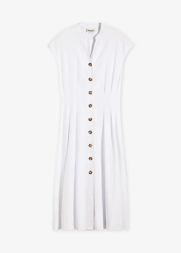 Midikleid aus leichtem Leinen-Mix in weiß von vorne - bonprix