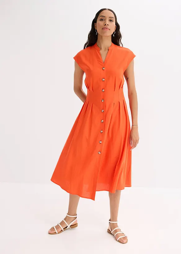 Midikleid aus leichtem Leinen-Mix in rot von vorne (Totalaufnahme) - bonprix
