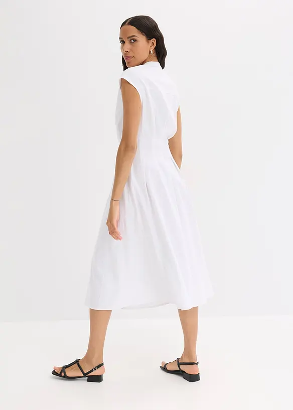 Midikleid aus leichtem Leinen-Mix in weiß von hinten (Totalaufnahme) - bonprix