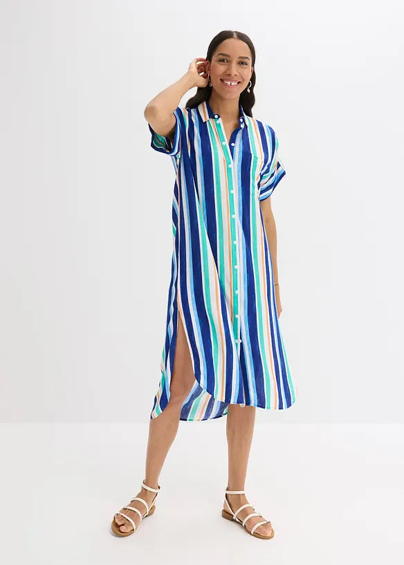 Blusenkleid aus fließender Viskose in blau von vorne (Totalaufnahme) - bonprix Blusenkleid aus fließender Viskose in blau von vorne (Totalaufnahme) - bonprix