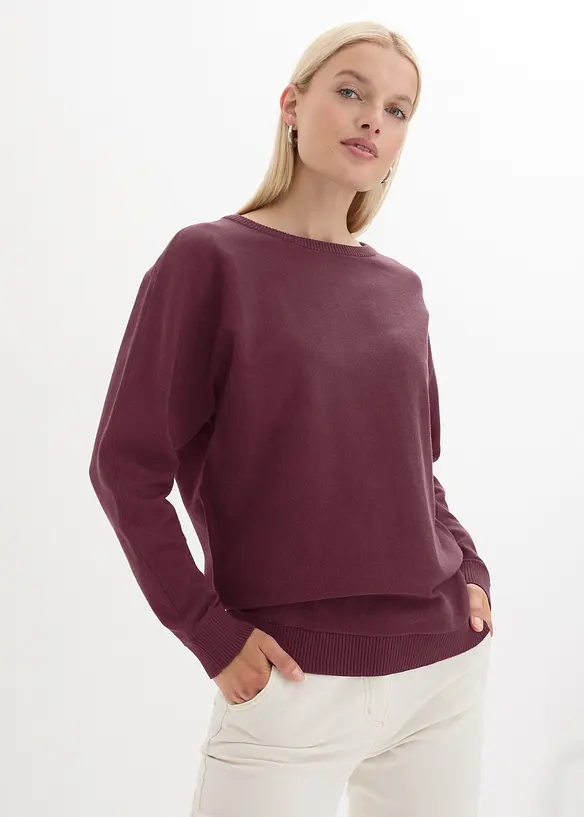 Pullover mit Fledermausärmeln in rot von vorne (im Anschnitt) - bonprix