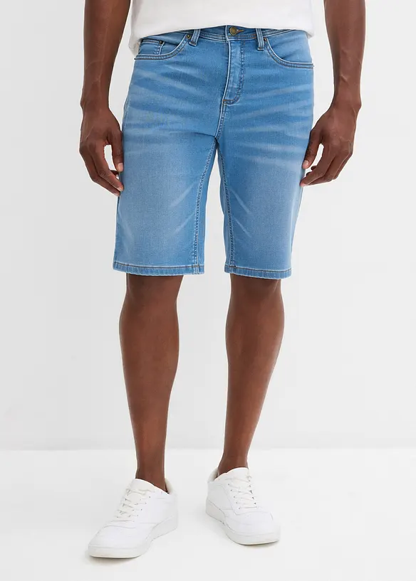 Sweat-Jeans-Bermuda m. Komfortschnitt in Regular-Fit in blau von vorne - bonprix