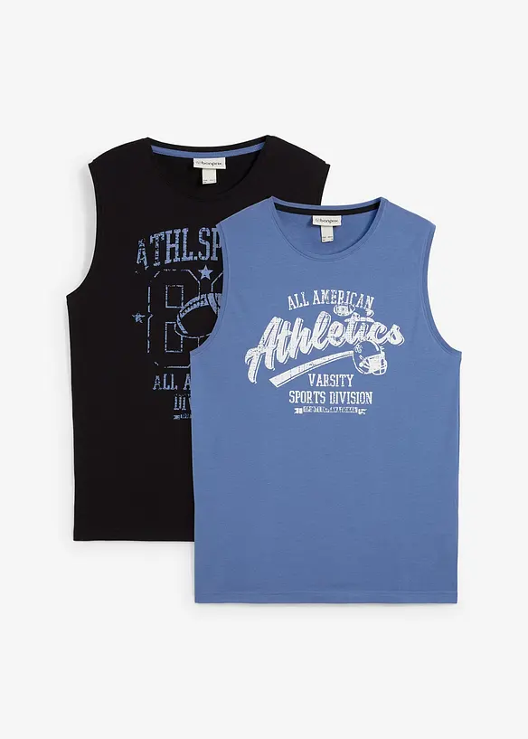 Muskelshirt (2er Pack) aus reiner Baumwolle in schwarz von vorne - bonprix