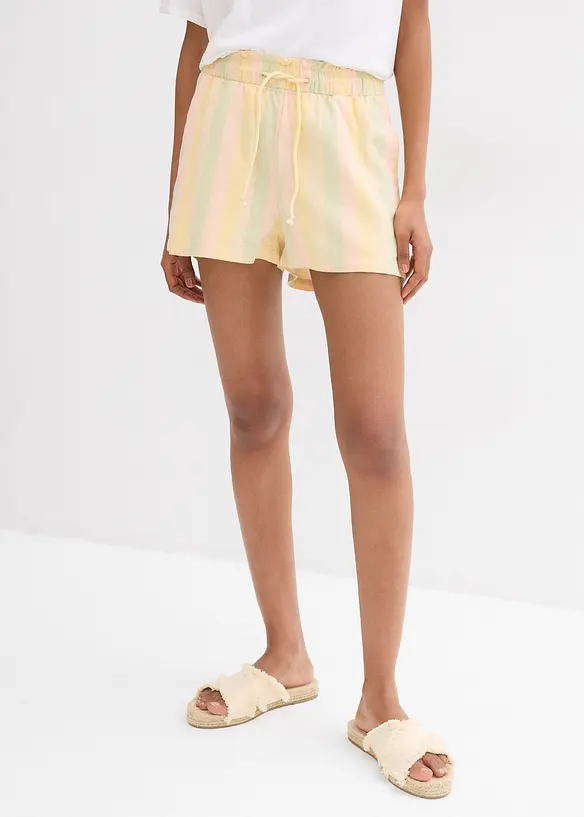 Shorts aus luftigem Leinen-Mix in beige von vorne - bonprix
