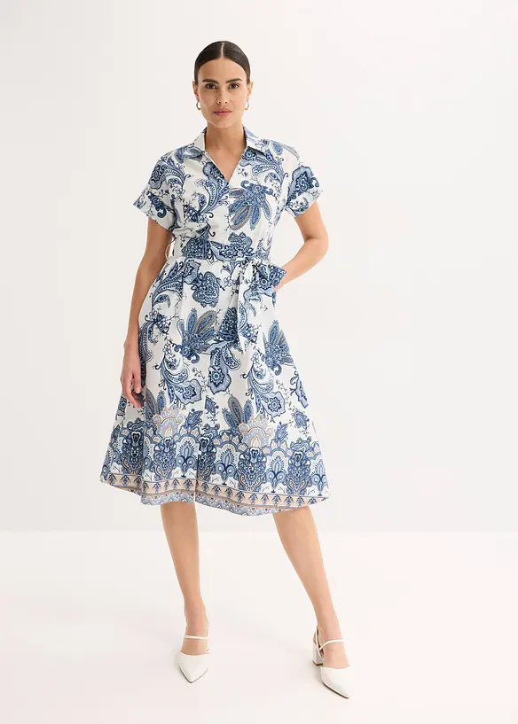 Kleid mit Bindeband in beige von vorne (Totalaufnahme) - bonprix Kleid mit Bindeband in beige von vorne (Totalaufnahme) - bonprix