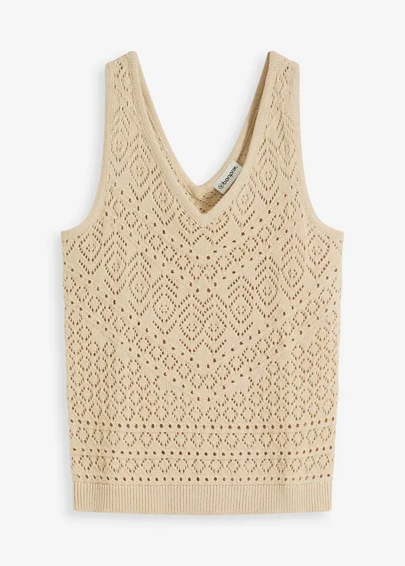 Ajour Stricktop mit Baumwollanteil in beige von vorne - bonprix