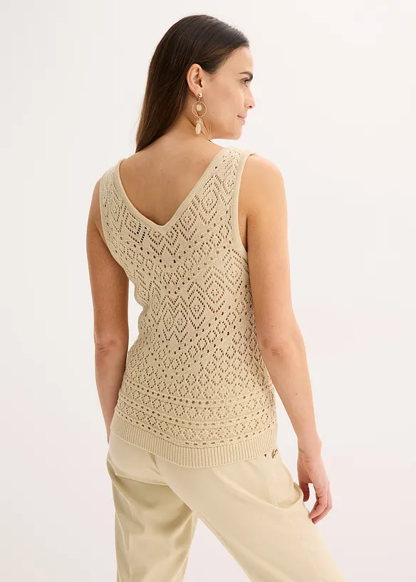 Ajour Stricktop mit Baumwollanteil in beige von hinten (im Anschnitt) - bonprix