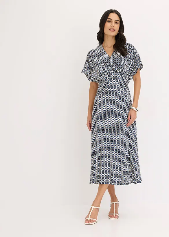 Kleid aus fließender Viskose in beige von vorne (Totalaufnahme) - bonprix Kleid aus fließender Viskose in beige von vorne (Totalaufnahme) - bonprix