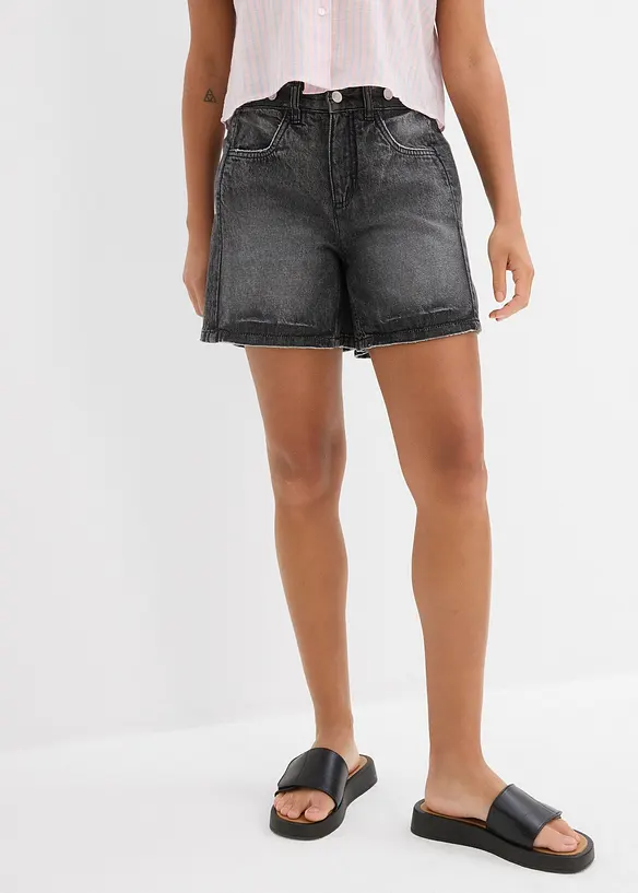 Jeans-Shorts Mid Waist, Low Stretch in schwarz von vorne - bonprix