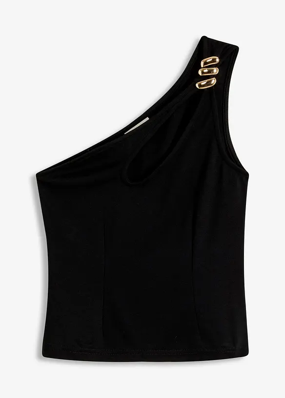 One-Shoulder-Top mit Schmuck-Detail in schwarz von vorne - bonprix One-Shoulder-Top mit Schmuck-Detail in schwarz von vorne - bonprix