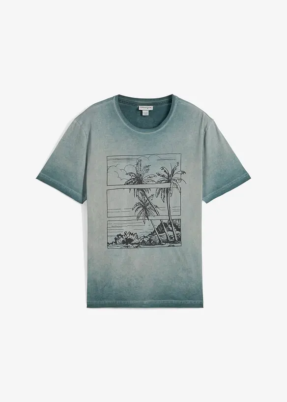 T-Shirt in gewaschener Optik aus Bio-Baumwolle in grün von vorne - bonprix