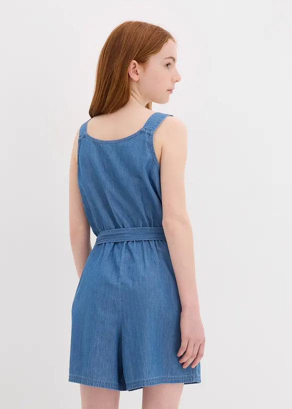 Jeans-Jumpsuit aus fließender Baumwolle in blau von hinten (Totalaufnahme) - bonprix