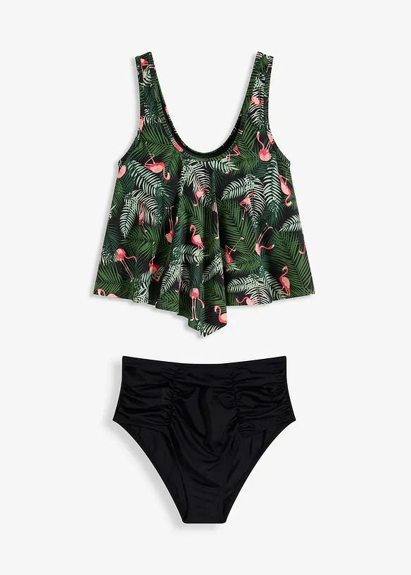 Tankini mit Highwaist-Bikinihose (2-tlg.Set) in schwarz von vorne - bonprix