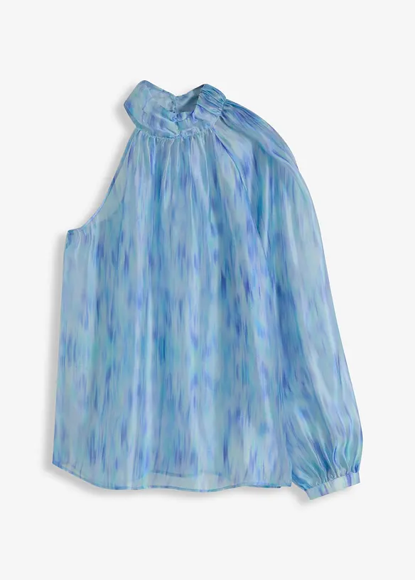 One-Shoulder Chiffonbluse mit leichter Transparenz in blau von vorne - bonprix One-Shoulder Chiffonbluse mit leichter Transparenz in blau von vorne - bonprix