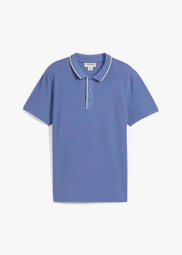 Piqué-Poloshirt aus reiner Baumwolle in blau von vorne - bonprix