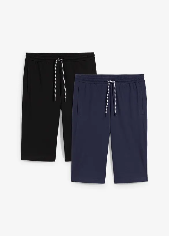 Jersey-Longshorts aus Bio-Baumwolle in Regular Fit (2er Pack) in blau von vorne - bonprix