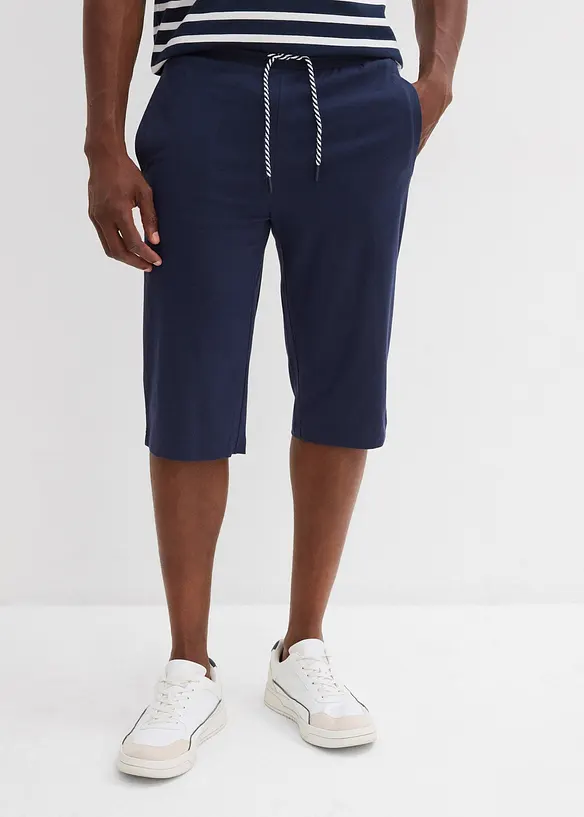 Jersey-Longshorts aus Bio-Baumwolle in Regular Fit (2er Pack) in blau von vorne - bonprix
