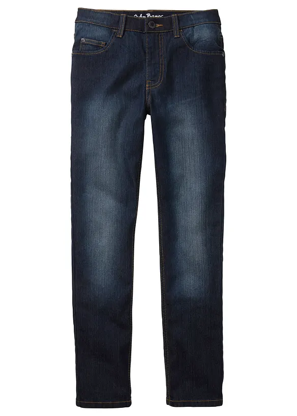 Slim Fit Stretch-Jeans mit verstellbarem Bund, Straight in blau von vorne - bonprix