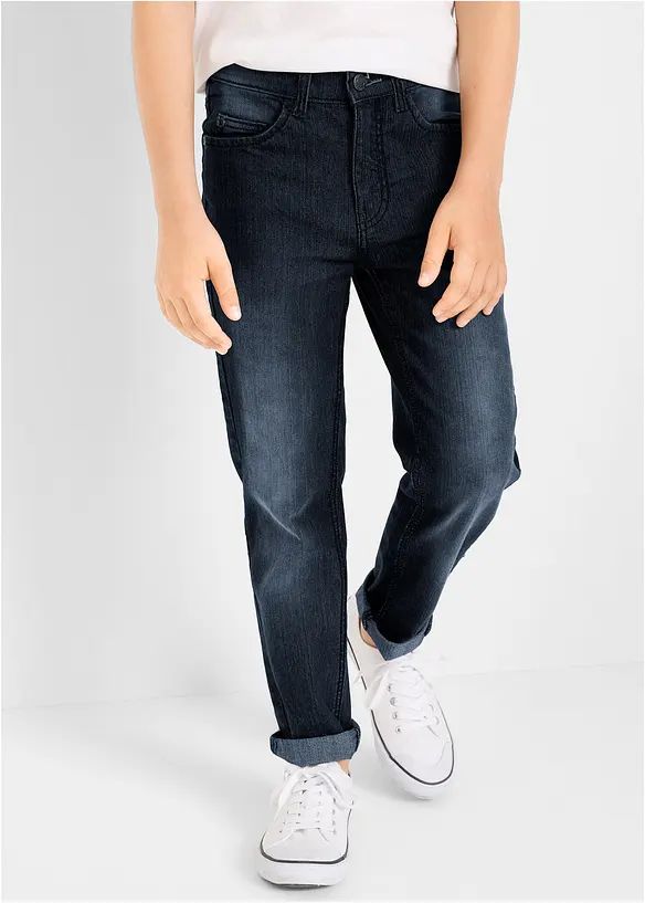 Slim Fit Stretch-Jeans mit verstellbarem Bund, Straight in blau von vorne - bonprix
